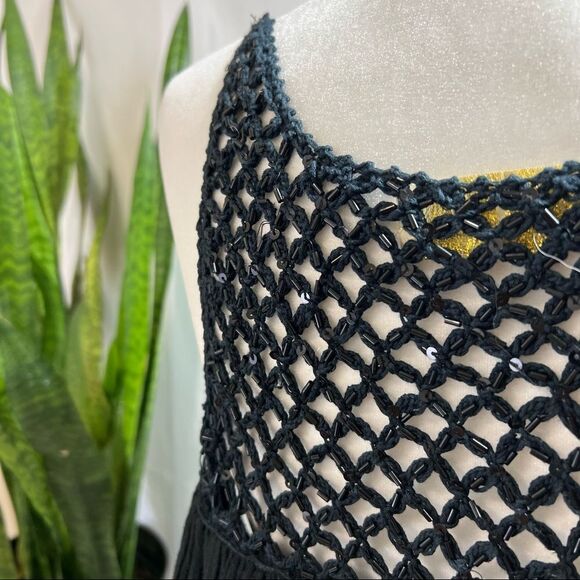 LOVE SAM by ANTHRO Beaded Cotton Bohemian Style Black Dress - Picture 5 of 14